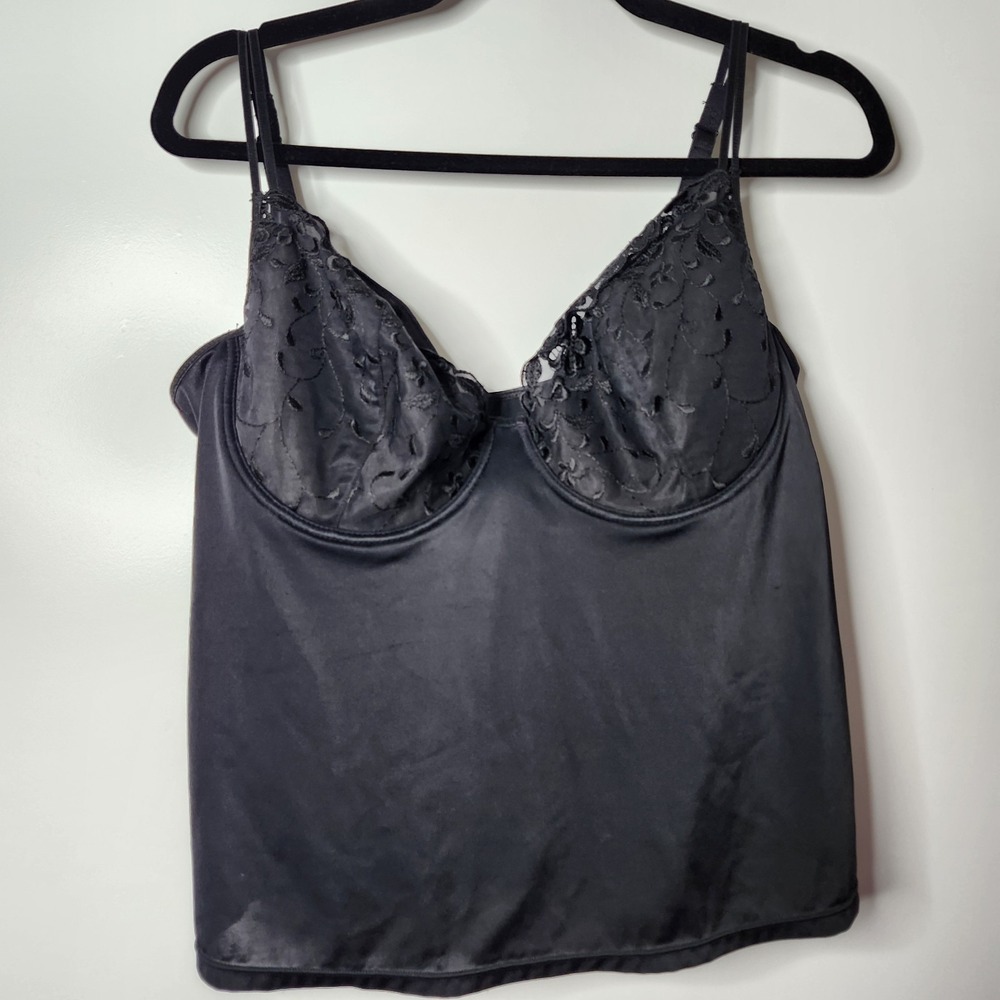 Black Silky Lace Cami Bustier Tank Top Womens XL Underwire Fairy Grunge Goth Y2K